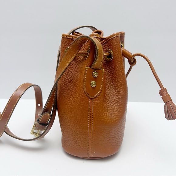 Vintage Dooney & Bourke Mini Bucket Drawstring Shoulder Bag Cognac Leather - Picture 5 of 16
